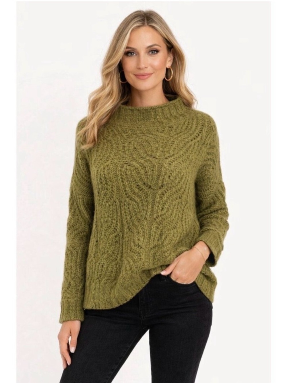 J.Crew Olive Green Alpaca Blend Open Knit Mock Neck Sweater Size S